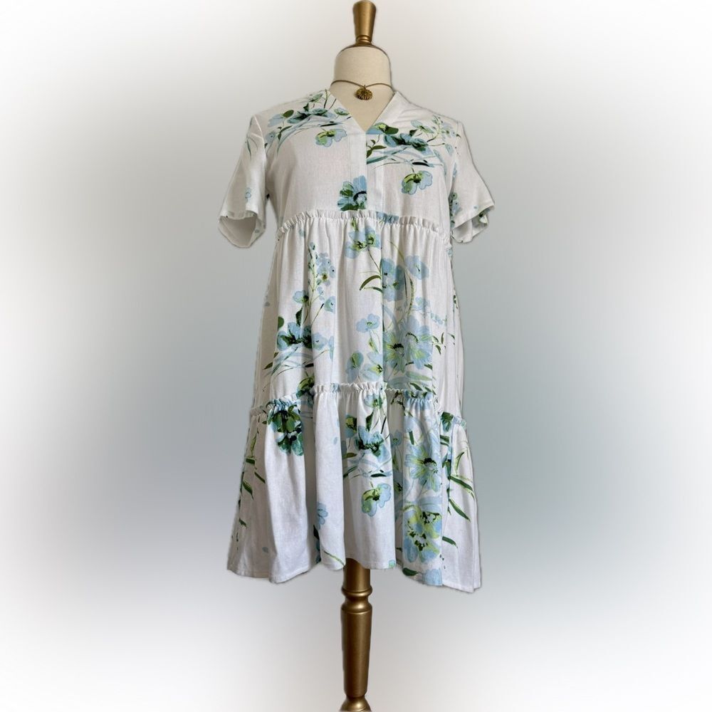 New with tags! Fever “Sky Blue Caked Linen Tier” dress! - Picture 3 of 14